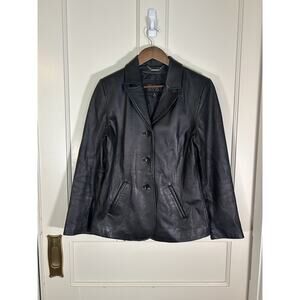 Willsons Leather Pelle Studio Button Leather Jacket Womens Size Medium Black